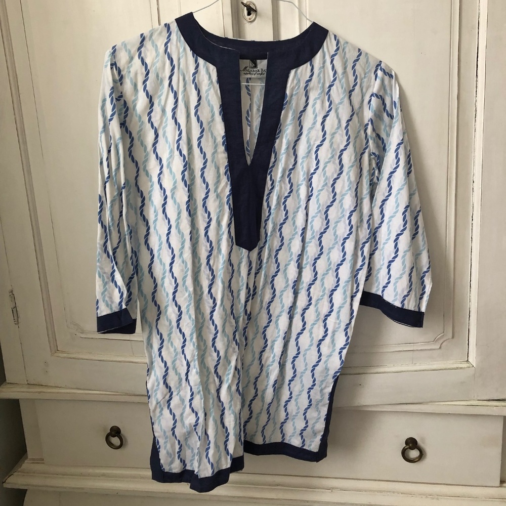 Malabar Bay Blue & White beach coverup tunic
